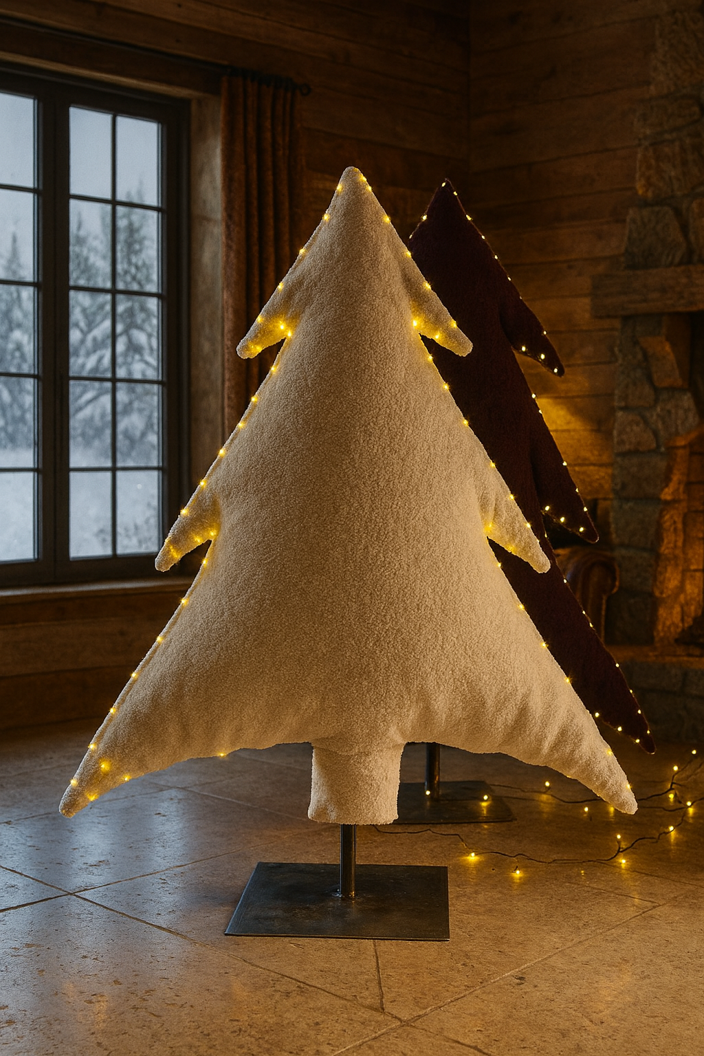 Sapin lumineux écologique crème tissu mouton