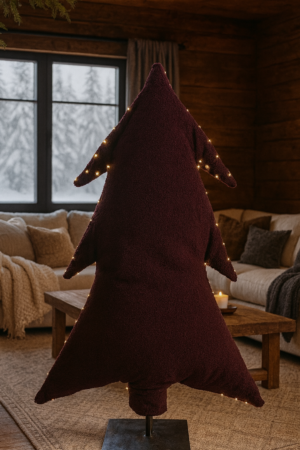 Sapin lumineux écologique bordeau tissu mouton