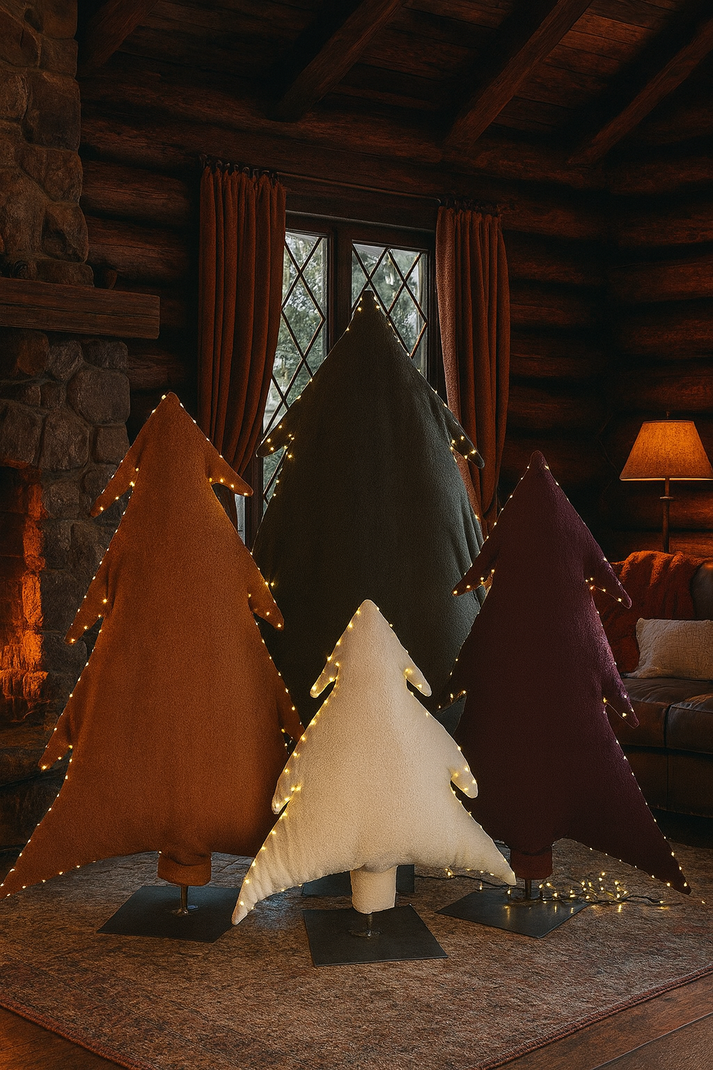 Sapin lumineux écologique crème tissu mouton